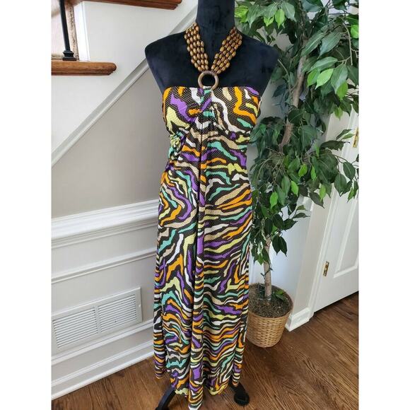 Just Love Women Multicolor Polyester Halter Neck Off Shoulder Long Maxi Dress S - Picture 12 of 12